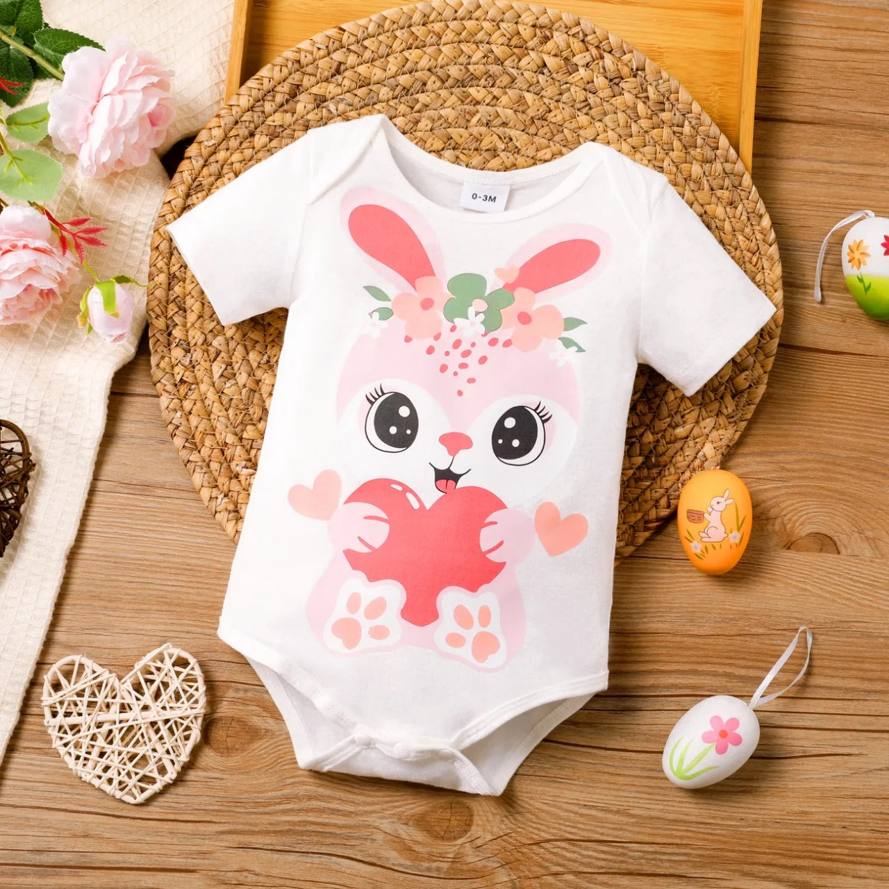 Cute Pink Heart Bunny Romper