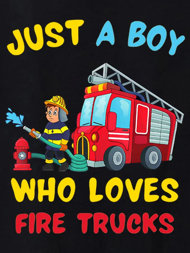 Boy Loves Fire Trucks Graphic Tee