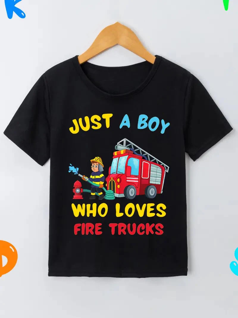 Boy Loves Fire Trucks Graphic Tee