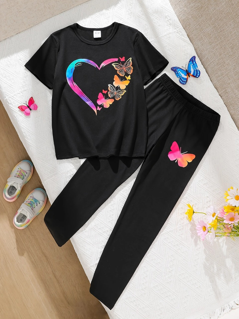 Colorful Heart & Butterfly Graphic Tracksuit