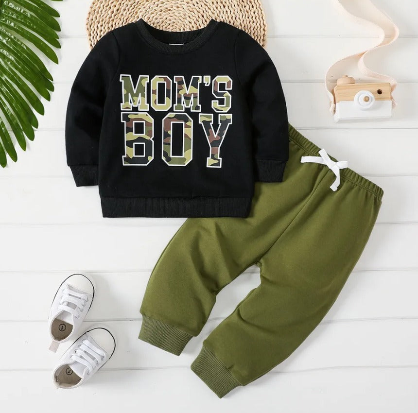 Moms Boy Camo Letter Tracksuit