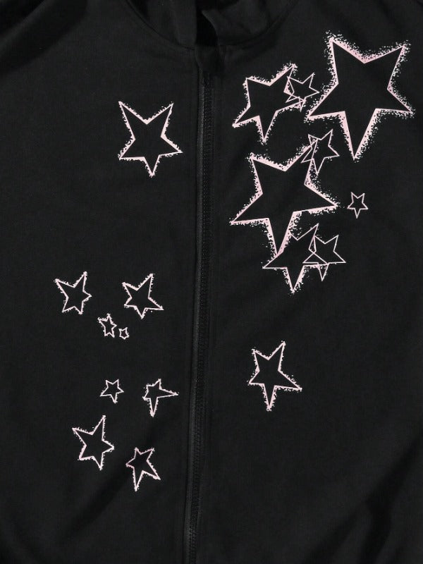 Stars Printed Zipper Hoodie