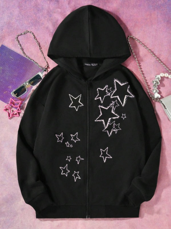 Stars Printed Zipper Hoodie