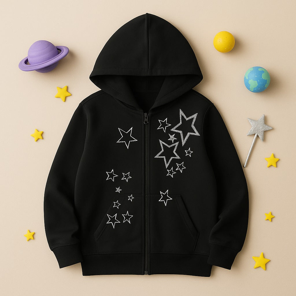 Stars Printed Zipper Hoodie